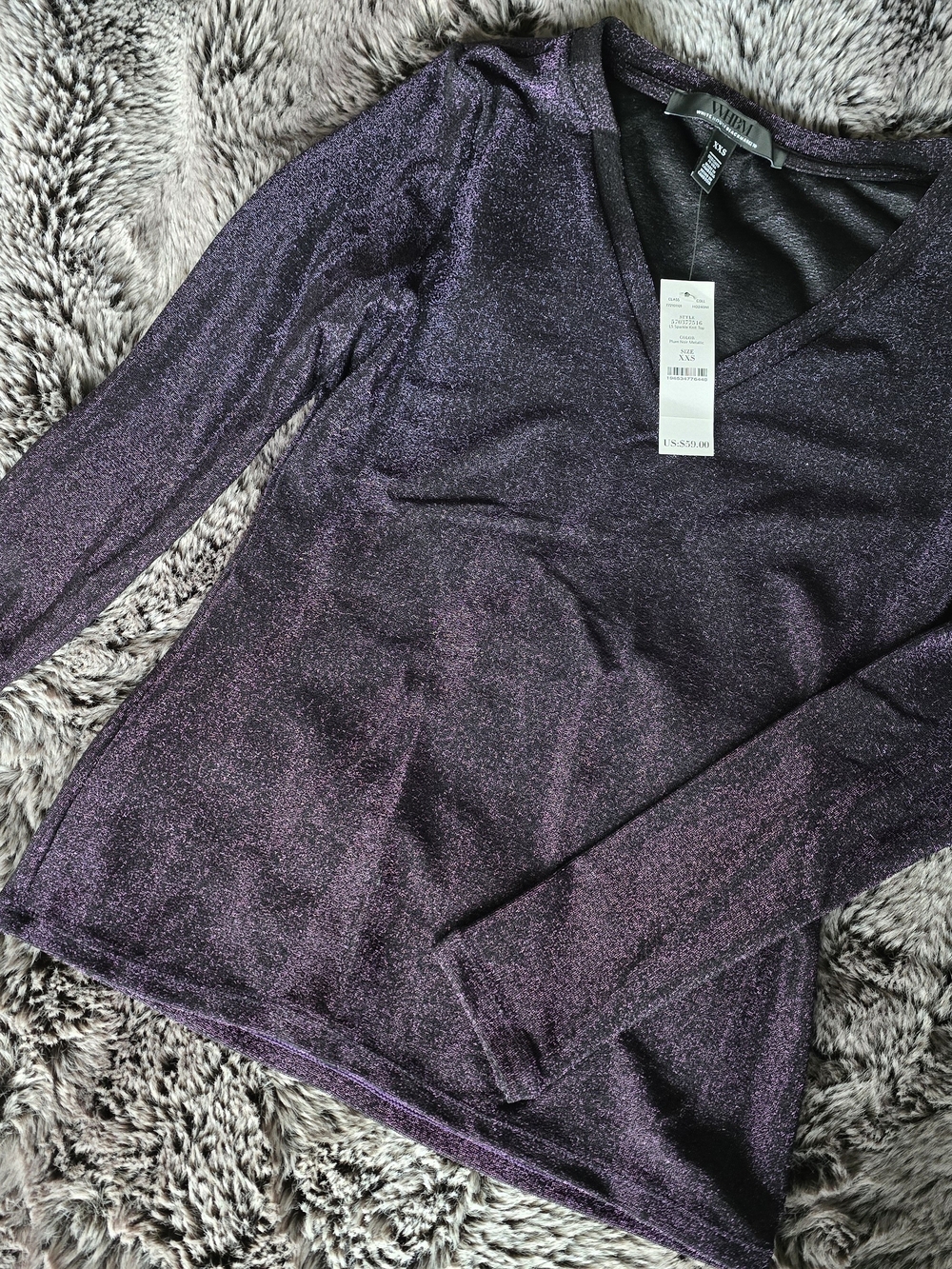 White House Black Market Metallic Deep Purple V-Neck Top